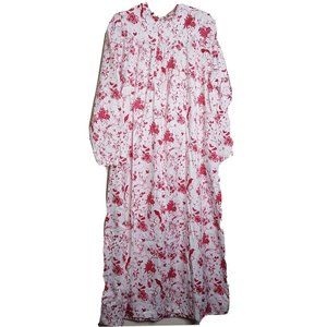 Norm Thompson Red White Bird Print Satin Long Sleeve Nightgown Size Large Womans